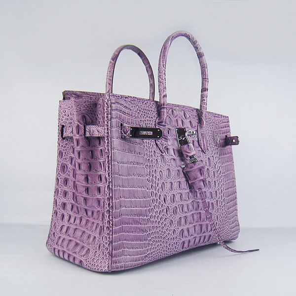 High Quality Fake Hermes Birkin 35CM Crocodile Head Veins Leather Bag Purple 6089 - Click Image to Close